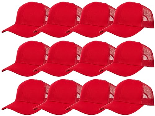 Gelante Mesh Trucker Hat Baseball Cap Structured Front Panel Wholesale LOT 12 Pack - color: Red