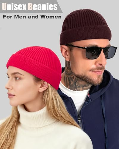 ROYBENS Short Fisherman Beanie for Men Women Wool Knit Warm Winter Hat Swag - color: 1pcs-dark Coffee