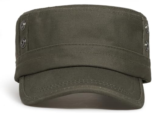 Cadet Army Cap Unisex Military Hat Adjustable Flat Top Cap Baseball Cap - color: Round Button Army Green