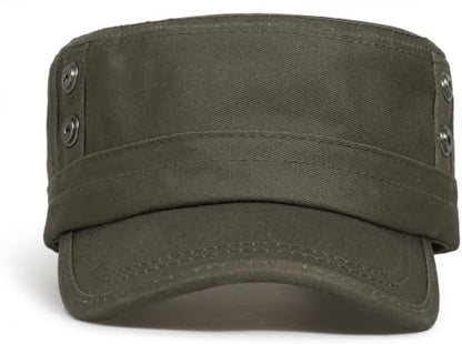 Cadet Army Cap Unisex Military Hat Adjustable Flat Top Cap Baseball Cap - color: Round Button Army Green