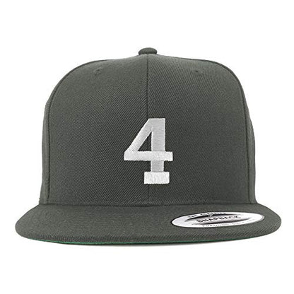 Trendy Apparel Shop Number 4 White Thread Embroidered Flat Bill Snapback Baseball Cap - color: Charcoal