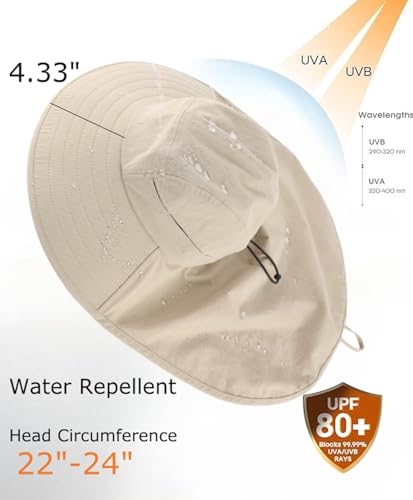 Home Prefer UPF 80+ Sun Hat for Men Women Wide Brim Sun Hat with Neck Flap Summer Beach UV Protection Gardening Fishing Hat - color: Khaki