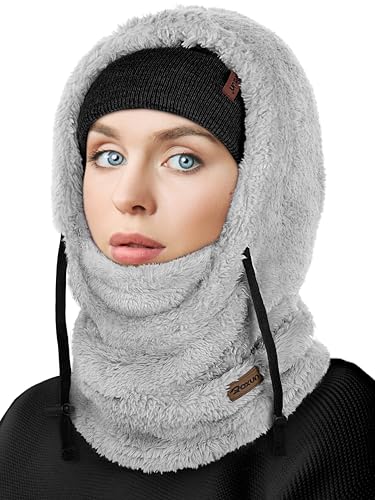 ROXUN Ski Mask Fleece Balaclava, Windproof Face Mask Winter Warm Neck Cover - color: Light Gray