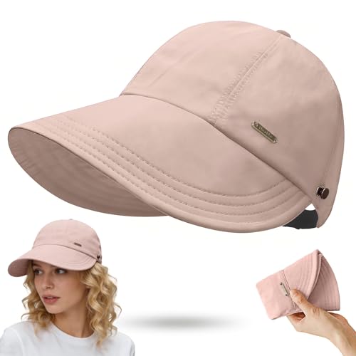 UPF 50+Womens Sun Hat UV Protection Hiking Fishing Hats Wide Brim Hat Adjustable Ponytail Packable Sun Cap - color: Sakura Pink