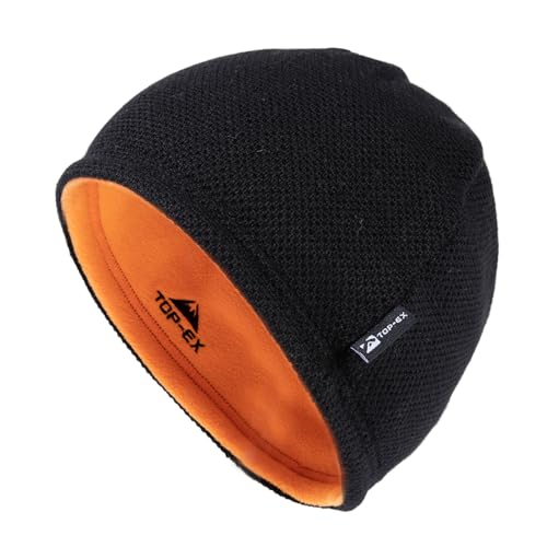 TOP-EX PolarWool™ Wool Beanie Hat for Men Women Fleece Lined Skull Cap Winter Knit Hat Watch Caps Reversible & Windproof - color: Black, size: X-Large-XX-Large