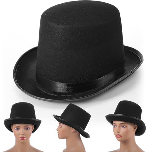 Black Tall Felt Top Hat Halloween Party Hat - style: Classic Style