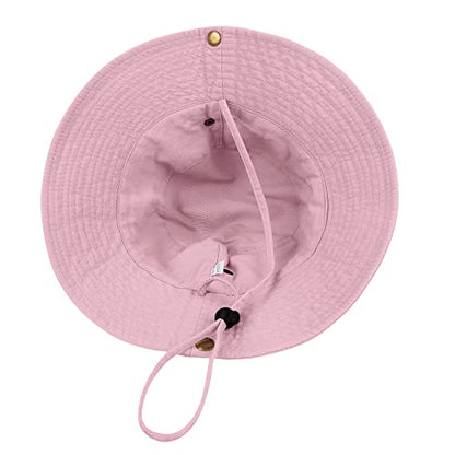 Unisex Cotton Boonie Hat Summer Fishing Bucket Hat Sun Hat with String - color: Solid Pink