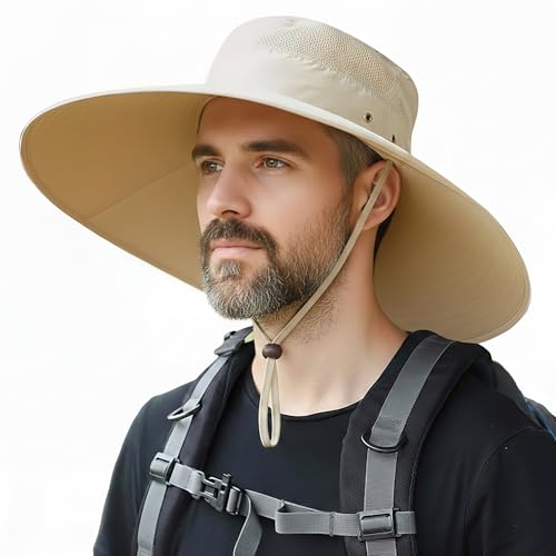 HUAMULAN Men Wide Brim Sun Hat Summer Outdoor Women Bucket Fishing Hats - color: D4-beige