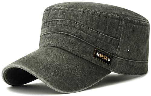 Glamorstar Unisex Cadet Army Caps Military Cap Vintage Flat Top Hats for Men Women - color: Army Green