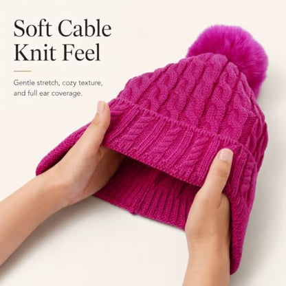 Toddler Baby Winter Hat with Earflap Kids Warm Twisted Knit Hat Infant Pom Pom Beanie Ski Cap for Baby Girls Boys - color: Rose Red, size: 2-6 Years