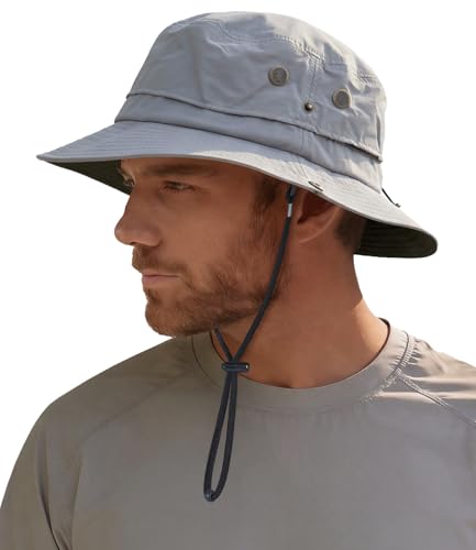 Hat Hut Mens Waterproof Bucket Rain Hat, UPF50+ Sun Hat, Wide Brim, Packable, All-Weather Outdoor Hiking Fishing Hats - color: Grey