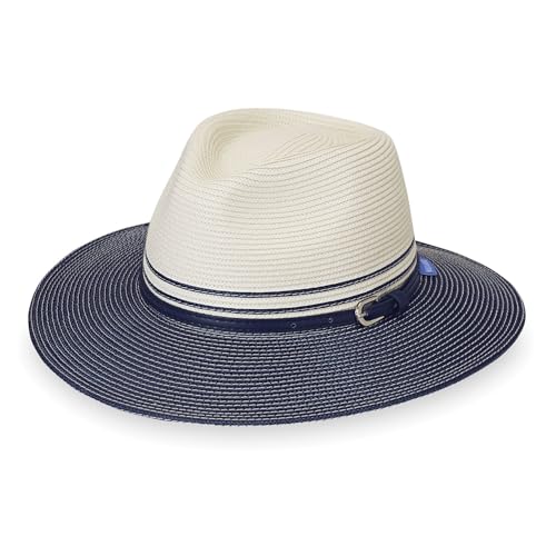 Wallaroo Women's Kristy Fedora– UPF 50+ UV Protection | Wide Brim, Packable & Adjustable - color: Ivory/Navy, size: Medium