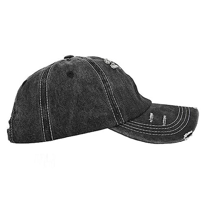 Vintage Washed Distressed Baseball Cap Adjustable Trendy Trucker Hats Unstructured Canvas Dad Hat for Mens Womens Black
