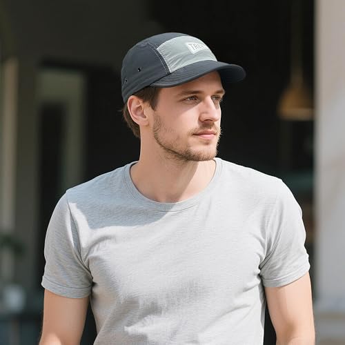 Clakllie Quick Dry Short Brim Hats for Men 5 Panel Running Hat Waterproof Baseball Cap Outdoor Hiking Hat Flat Bill Cadet Cap - color: Cdus-bssd2567-grey