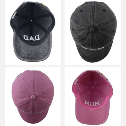 2PCS Mom and Dad EST 2027 2026 Hats for Women Men, New Parents Baseball Cap - color: Black and Pink