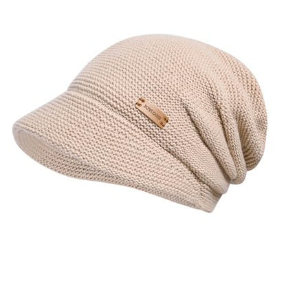 Womens Winter Beanie Hat,Fleece Lining Warm Knitted Slouchy Beanie Hats Cap with Visor - color: Khaki