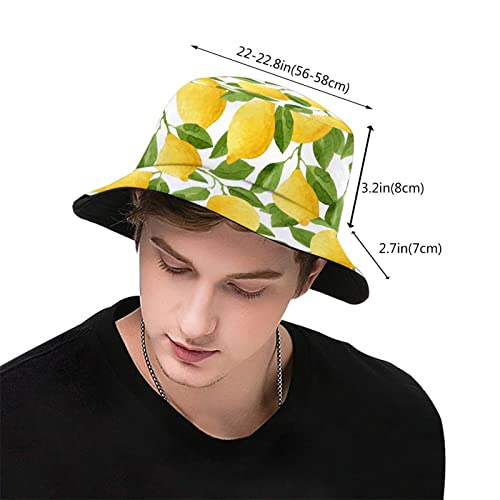 Bucket Hat Sun Beach Packable Fisherman Cap for Women Men Summer Outdoor Hiking - color: Lemon Watercolor Yellow Green