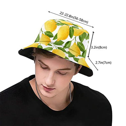 Bucket Hat Sun Beach Packable Fisherman Cap for Women Men Summer Outdoor Hiking - color: Lemon Watercolor Yellow Green