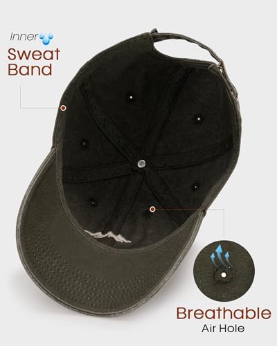 FURTALK Mountain Embroidery Baseball Cap Washed Denim-Style Dad Hat Distressed Unisex Golf Hat - color: Green