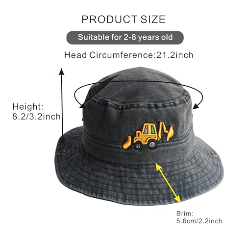 Safari Kids Sun Hat Bucket Boys Excavator Beach UPF 50+ Fishing Hat Toddler Girls Boonie Cap for 2-8T - color: Black