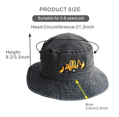 Safari Kids Sun Hat Bucket Boys Excavator Beach UPF 50+ Fishing Hat Toddler Girls Boonie Cap for 2-8T - color: Black