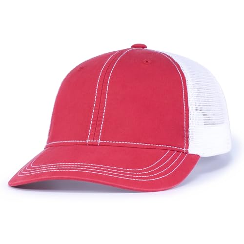 Pacific Headwear Vintage Trucker Snapback Cap - color: Red/White/Red