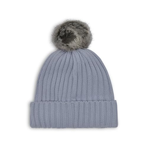 Calvin Klein Women's Faux Fur Pom Winter Beanie with Velboa Fleece Lining - color: Xenon Blue