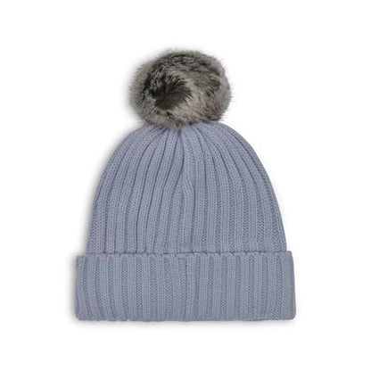 Calvin Klein Women's Faux Fur Pom Winter Beanie with Velboa Fleece Lining - color: Xenon Blue