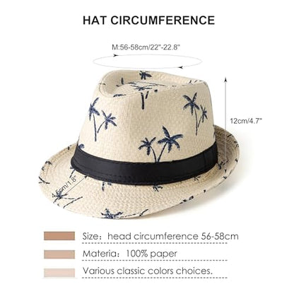 4 Pack Short Brim Straw Fedora Summer Beach Sun Hat Men - color: 4 Pcs Set C