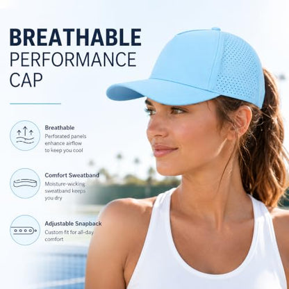 5 Panel Baseball Cap Quick Dry Mesh Snapback Hat for Women Men - color: Lightblue