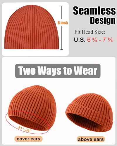 ROYBENS Wool Beanie for Men Women, Seamless Knit Warm Winter Hat Skull Caps - color: 1pcs-orgage