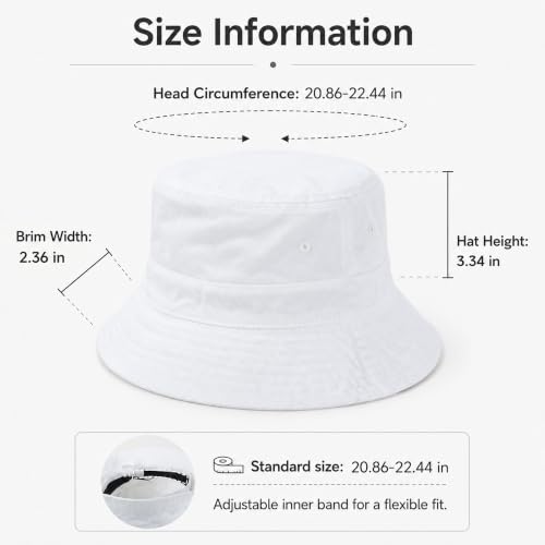 Cotton Bucket Hat Packable Beach Sun Hat for Women Men - color: White