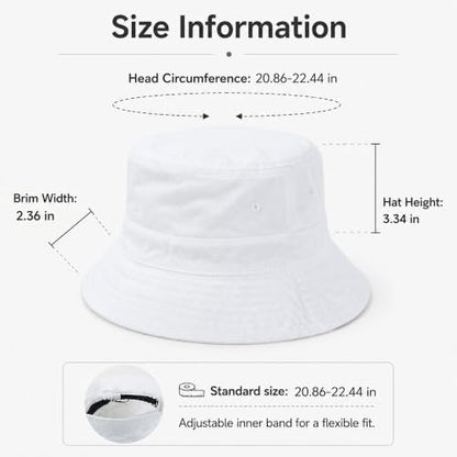 Cotton Bucket Hat Packable Beach Sun Hat for Women Men - color: White