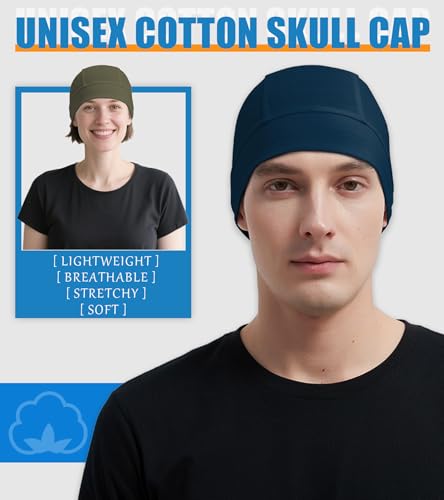 Cotton Skull Caps for Men Women Beanie Chemo Headwear Sleep Hat - color: Set G-navy,light Blue,army Green
