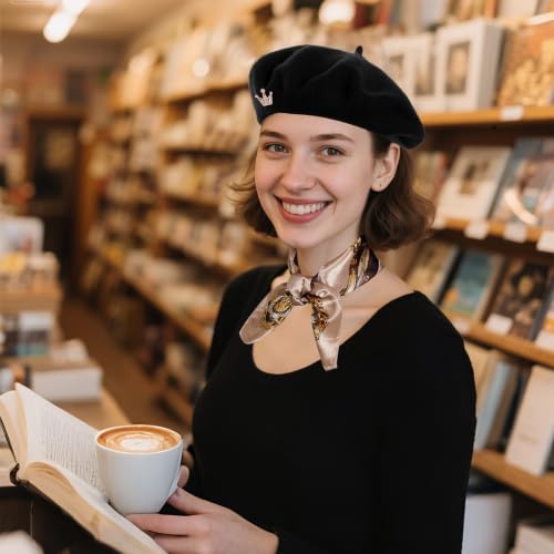 choyaxo 3pcs French Beret Hat Set Costume Accessories Set Including Beret Hat Scarf Crown Pin for Women French Themed Party - style: Regular Style