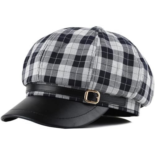 Newsboy Hats for Women - Retro Classic Plaid Hat Fashionable British Irish Beret Cap Girls Vintage Dressy Caps - color: Black
