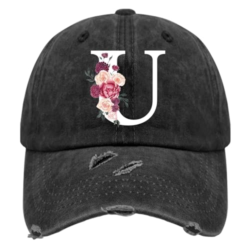 Custom Initial Letter Baseball Cap for Women, Personalized A-Z Monogram Washed Distressed Hat for Mom Gift - color: Classic Alphabetes A-z Cute Letter Caps Cute Baseball Hat 21
