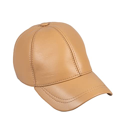 Genuine Leather Unisex Baseball Cap - color: Dark Beige