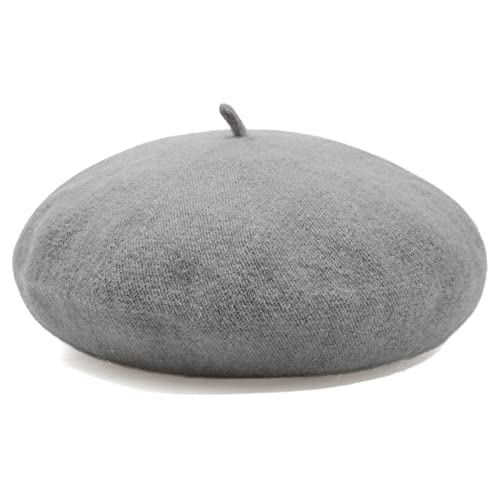 Women French Wool Beret Hats - Solid Color Classic Beanie Winter Cap - color: Light Gray