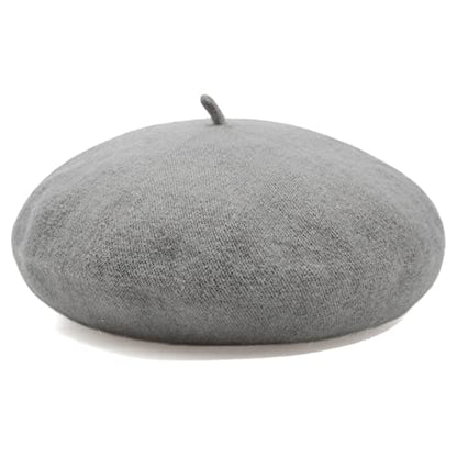 Women French Wool Beret Hats - Solid Color Classic Beanie Winter Cap - color: Light Gray