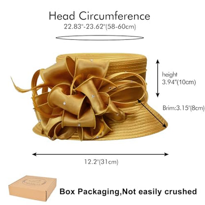 2026 Bucket Hats for Women Ladies Girls, Autumn Winter Fascinator Hat for Derby Kentucky Church Bridal UV Protection - color: A-4585gold