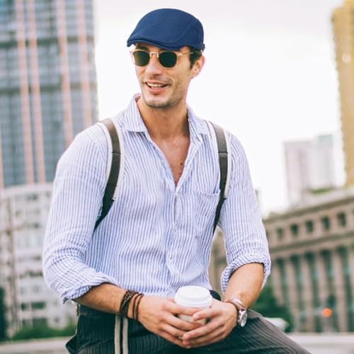 Xinveen Men's Mesh Cap Breathable Summer Newsboy Hat Adjustable Beret Ivy Cap Irish Cabbie Driving Hunting Hats - color: Navy