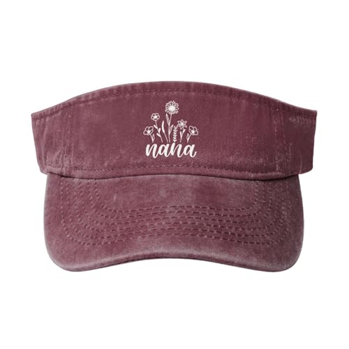 Women's Nana Floral Sun Visor Hat Black - Adjustable Empty Top Baseball Cap - for Sport Running Tennis Golf - color: Red