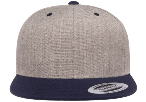 YP Classics 6089 Wool-Blended 6 Panel High Profile Flatbill Snapback Cap - color: Heather/Navy