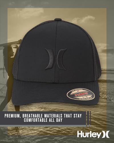 Hurley Mens Baseball Cap Laguna Icon Trucker Hat, Curved Brim - color: All Black, size: Small-Medium