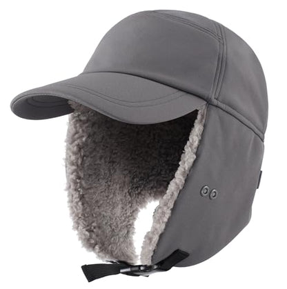Connectyle Warm Winter Hat with Ear Flaps Mask Cold Weather Outdoor Ski Cap Water-Resistant Baseball Trapper Hat for Men - color: Grey