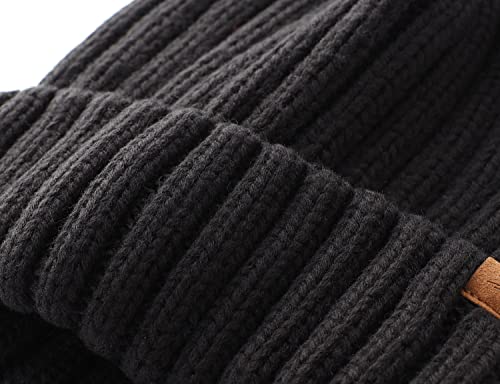 Home Prefer Mens Winter Hat Wool Fleece Lined Knit Beanie Hat Warm Stocking Caps - color: Black