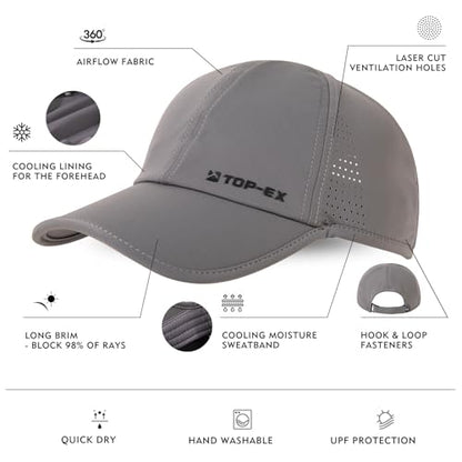 TOP-EX Men's Baseball Cap Cooling Running Hat UPF 50 for Big Head Soft-Top - color: Steel Grey, size: Medium-Large