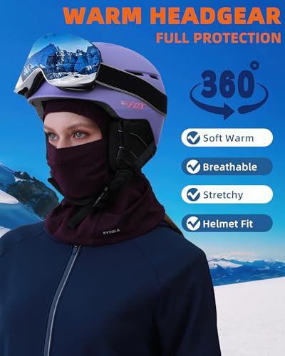 Winter Balaclava Ski Mask for Men Women Thermal Face Mask Breathable Face Cover for Cold Weather Motorcycle Snowboard - color: Purple(with Breath Hole)