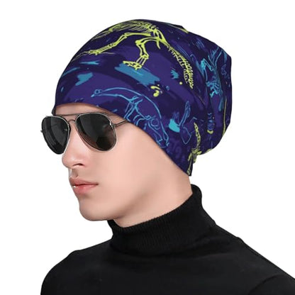 Slouchy Beanie Hat Skull Cap Chemo Headwear Baggy Hats for Men Women Running Cycling - color: Dinosaur